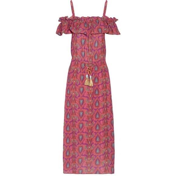 FIGUE Womens Floral Print Pink Cold Shoulder Waist Tie Tassel Maxi Dress Size XS - Picture 2 of 13